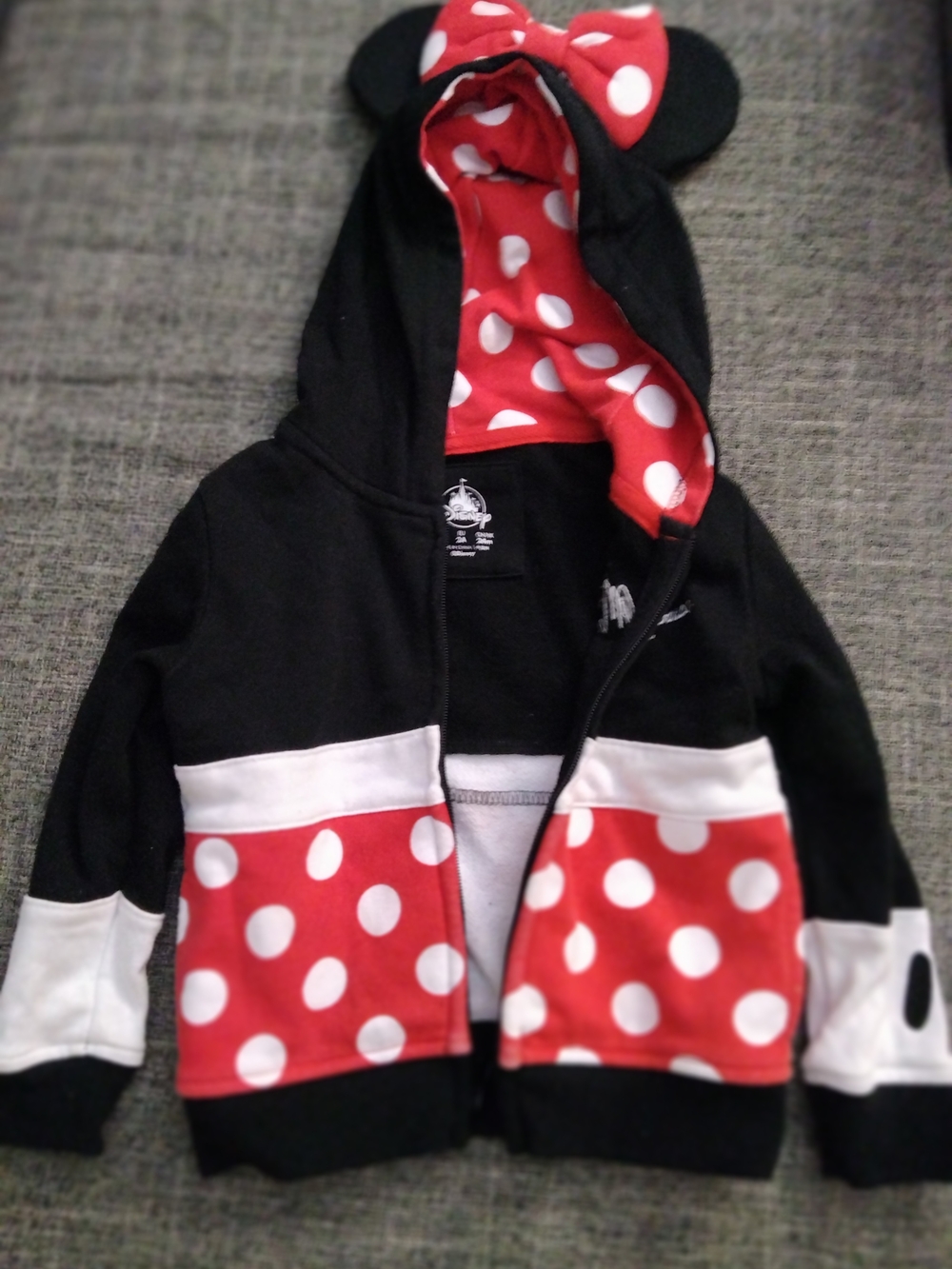 Disney Black and Red Polka Dot Hooded Kids Zip-Up with Ears 24 M